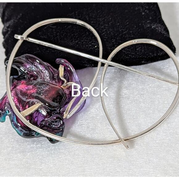 Artist Designed and handmade Glass Skarf Pin + Sterling Si;very see photos NWOT - Picture 7 of 7